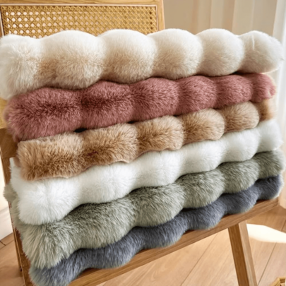 1pc Faux Fur Rabbit Hair Carpets Square Chair Cover Seat Cushion Pad, 12x12 Inch Luxurious Rabbit Fur Small Area Rugs Fluffy Floor Mat For Living Sofa, Bedroom Living Kids Room