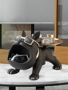 1pc Creative French Bulldog Decorative Figurine With Tray, Suitable For Living Room Decor, Creative Storage, Bedroom Decor, Office High-End Decor, Storage, Can Be Given As Anniversary Or Birthday Gift To Friends And Family