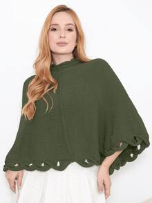 Women's Poncho Knit Coat Elegant Cape Blouse Winter Cold Warm Marrie Knit - 軍綠色 - 查看 3