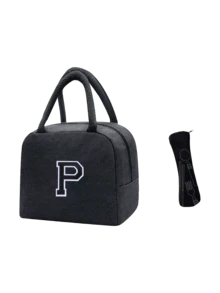 1个保温午餐包，手提包，午餐盒，冰袋，野餐食品手提袋，刺绣字母图案午餐盒，帆布轻便便携午餐手提袋，学校/办公室野餐午餐手提包（午餐包，学校旅行午餐盒，防水午餐包） - 黑色 - 查看 28