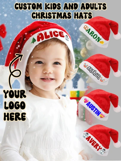 Customized Christmas Hats For Children And Adults - Personalized Santa Claus Hats Suitable For Boys, Girls And Families,Christmas Gift Supplies