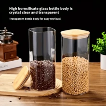 2/4/6/8 potes quadrados de vidro herméticos, organizadores de cozinha com tampas de bambu, recipientes de armazenamento de vidro, conjunto combinado de vários tamanhos, recipiente de café, adequado para temperos de cozinha, café, grãos, doces, biscoitos, massas, decoração de mesa de cozinha doméstica, empilhável, ideal para presentes de feriado e casamento