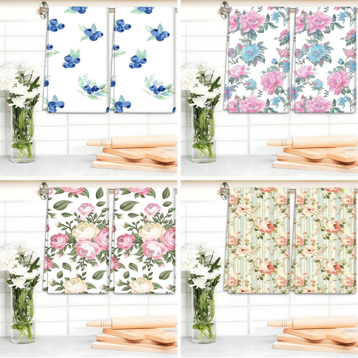 Set 2/4 buc, prosoape de vase cu model floral de afine, prosoape moderne din microfibră super absorbante, prosoape de bucătărie pentru gătit și copt, lavete de vase, cârpe de curățat, prosoape de mână, prosoape de bucătărie, ultra moi și foarte absorbante, decor bucătărie, cadouri pentru vecini, mame, zile de naștere, casă nouă pentru prieteni, articole esențiale pentru bucătărie, necesități zilnice
