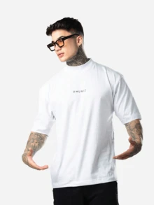 DMUNIZ Oversized Streetwear T-Shirt Printed Chest Basic Turtleneck Dmz005 - trắng - Xem 1