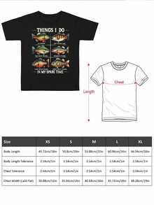 Fishing Lover's Delight Soft & Durable Graphic Tee For Active Boys, Featuring A Unique Fish Pattern For Casual Wear And Outdoor Adventures  Perfect For Young Anglers! - 黑色 - 查看 3