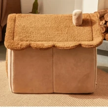 Cat Bed Dog Pet House Movable And Washable Comfortable Warm Furry - màu nâu - Xem 5
