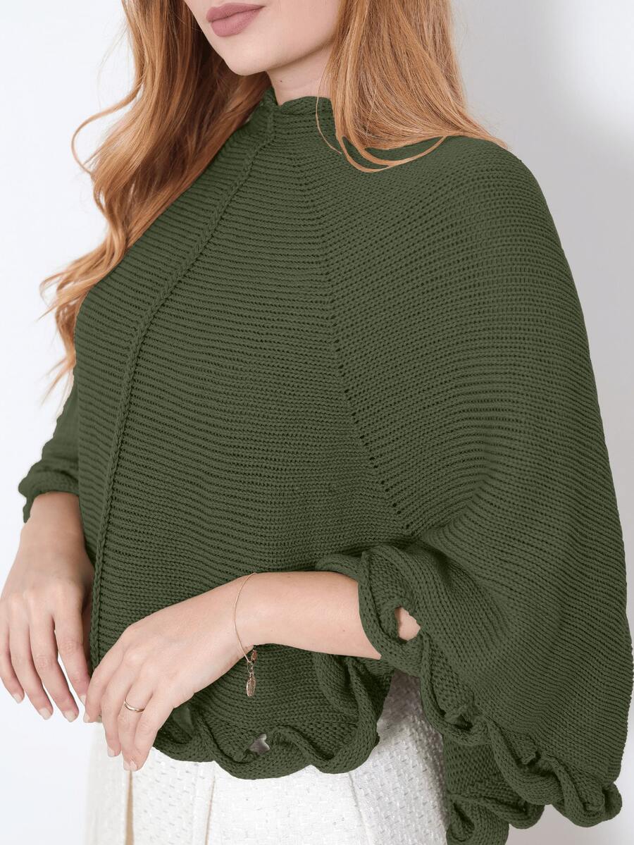 Women's Poncho Knit Coat Elegant Cape Blouse Winter Cold Warm Marrie Knit - 軍綠色 - 查看 1