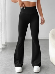 High Waisted Ballerina Suplex Flare Leggings - 黑色 - 查看 1