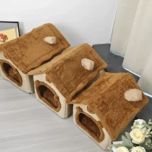 Cat Bed Dog Pet House Movable And Washable Comfortable Warm Furry - màu nâu - Xem 2