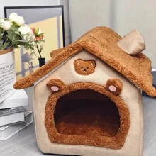 Cat Bed Dog Pet House Movable And Washable Comfortable Warm Furry - màu nâu - Xem 4