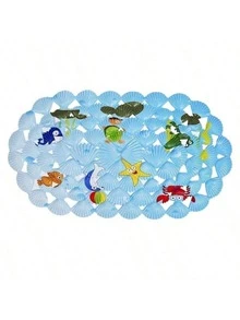 1片卡通治愈贝壳图案PVC速干防滑浴室垫，强力防滑卡通浴室地毯