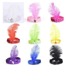 Tiara Faixa Varias cores Lantejoula Pena Melindrosa Fantasia - Branco - Visão 2