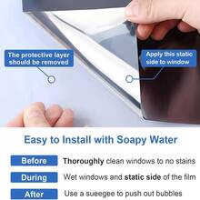 Window Privacy Film See Out Not In, One Way Privacy Window Film, Removable Window Tint For Home, Reflective Static Cling Window Film Heat Blocking, Black Silver, 17.5 X 78.7 Inch - Black - View 8