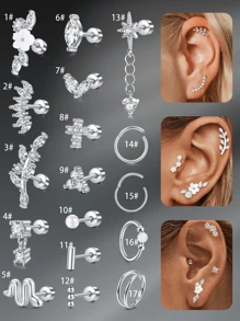 CIZME Pendientes de tuerca de acero inoxidable de 16/20 calibres para cartílago, hélice, piercings, anillos para la nariz, aro para el septum, anillos para el labio, pendientes de espalda plana para mujeres