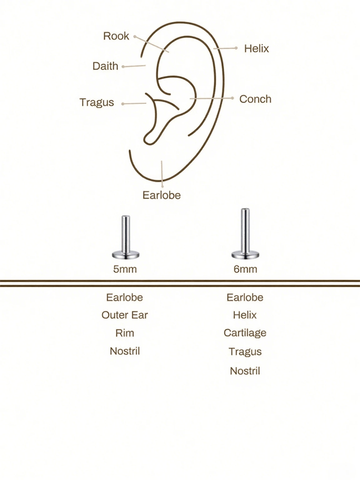 EleRunis 1PC 925 Silver Hypoallergenic 5/6MM Flat Back Cartilage Helix Piercing Replacements For Studs With Box