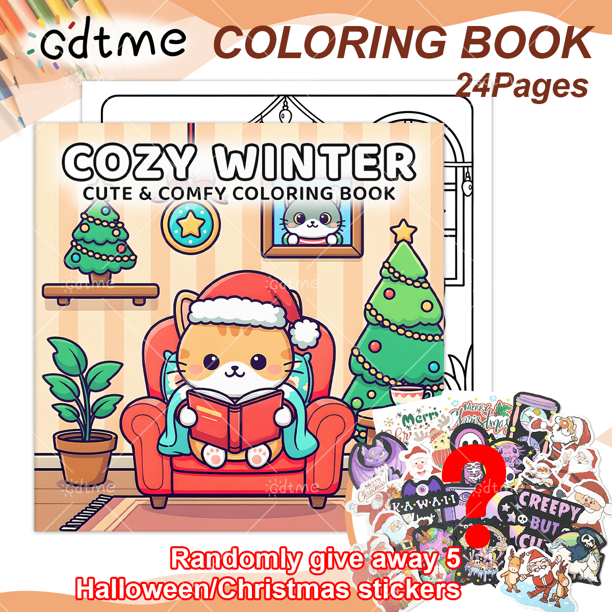 7,87x7,87 Zoll 24-seitiges Winter-Malbuch, perlmuttbeschichtet, entspannendes DIY-Kunstalbum, Weihnachtsgeschenk mit Aufklebern, geeignet für Erwachsene und Kinder