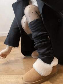 1 Pair Solid Color Casual Polyester Knit Warm Leg Warmers Sports Socks, Loose Fit Long Boot Sports Socks, Suitable For Autumn/Winter