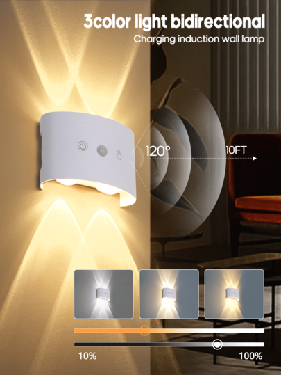 1pc Wall Sconce, Wireless Wall, Sconces Magnetic Wall Lamp, Rechargeable Wall Lights, 3 Color Temperatures Double-Headed Induction Wall Lamp For Bedroom Living Room Hallway(1500mAh)