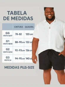 Bermuda Linen Plus Size Short Mauricinho Large Size Summer - Black - View 4