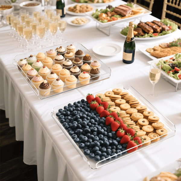 Suporte de sobremesa de acrílico de 1 peça, bandeja reutilizável para comida de festa, suporte para exibição de cupcakes e sobremesas, bandeja de biscoitos para mesa de bufê, adequado para casamento, aniversário, festa, Natal, decoração de mesa de Halloween
