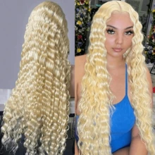 Jerry Curly Bob 13X4 HD Transparent Lace Front #613 Colored Deep Wave Wig Pre Plucked 200% Density For Women Brazilian Remy Hair With Baby Hair Bleached Knots Glueless Wig 8 Inch - S613 - View 3