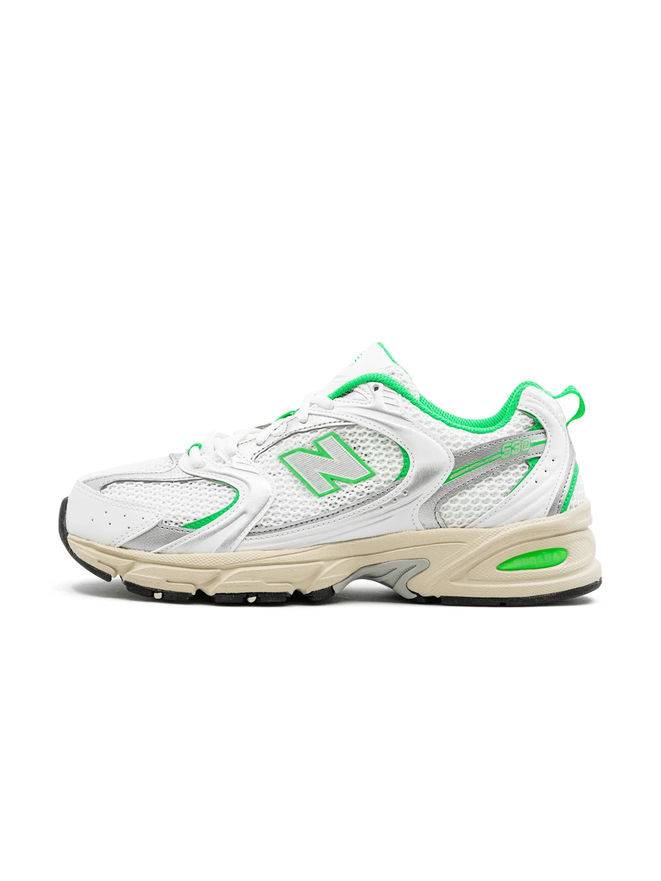 New Balance 530 男士运动鞋 轻便透气网面缓震减震舒适系带日常健身旅行街 - 白色/綠色 - 查看 1