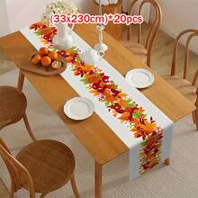 1/20pcs Autumn Table Runner, Fashionable And Atmospheric Style, Pumpkin, Autumn Leaves Pattern Table Runner, Festive Atmosphere Decoration, Autumn Kitchen Table Decoration, For Family Party Decoration, Desktop Decoration, Perfect Gift, New Style - Multicolor - View 12