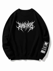 Men's Casual Sweatshirt With Letter Print School Print Sleeve - màu đen - Xem 1