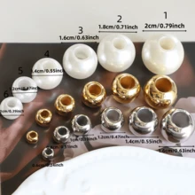 10/20/50/100pcs Faux Pearl Large Hole Plastic Beads, Silver/Gold/Acrylic DIY Loose Beads For Jewelry Making Accessories - Gold - View 2