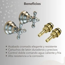 Kit manerales tipo cruceta cromados para regadera con cartuchos de latón doble comando resistente fácil instalación baño elegante acero inoxidable