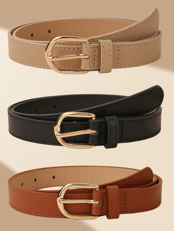 3pcs Women's Belts, Neutral Style Simple Versatile Multi-Color PU Leather Belts, Suitable As Halloween Gifts