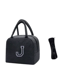 1个保温午餐包，手提包，午餐盒，冰袋，野餐食品手提袋，刺绣字母图案午餐盒，帆布轻便便携午餐手提袋，学校/办公室野餐午餐手提包（午餐包，学校旅行午餐盒，防水午餐包） - 黑色 - 查看 22