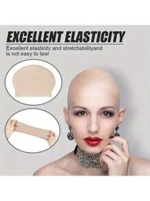 2 件男女通用硅胶秃头帽和发网套装，万圣节服装、实景角色扮演派对、舞台表演的搞笑道具，可重复使用的耐用派对装饰 - 彩色 - 查看 1