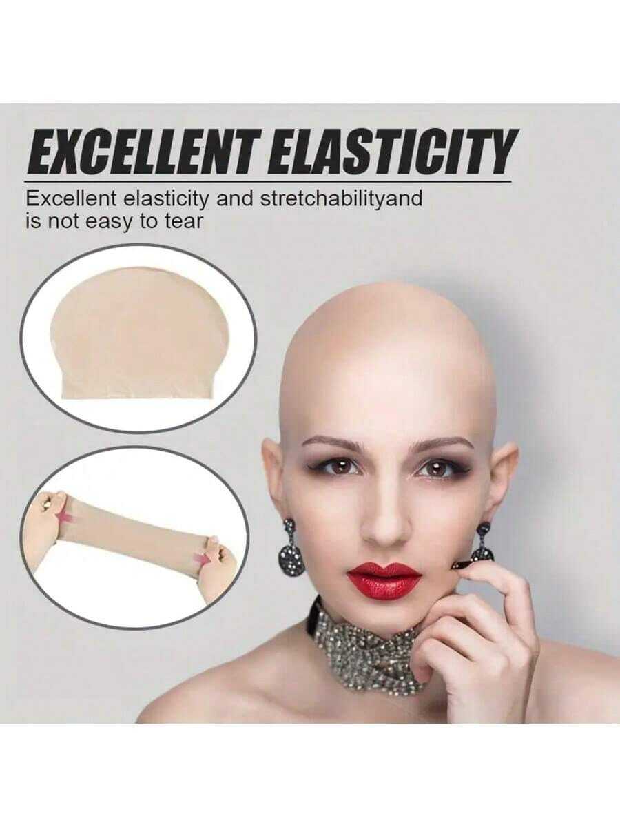 2 件男女通用硅胶秃头帽和发网套装，万圣节服装、实景角色扮演派对、舞台表演的搞笑道具，可重复使用的耐用派对装饰 - 彩色 - 查看 1