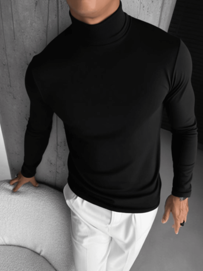 Camiseta de manga larga con cuello de tortuga casual para hombre, adecuada para uso diario y viajes casuales