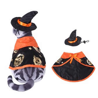 1 Set Halloween Pet Hat And Cape, Holiday Pet Pumpkin Wizard Cloak, Pet Holiday Costume, Suitable For Cats And Dogs Halloween Halloween Costumes
