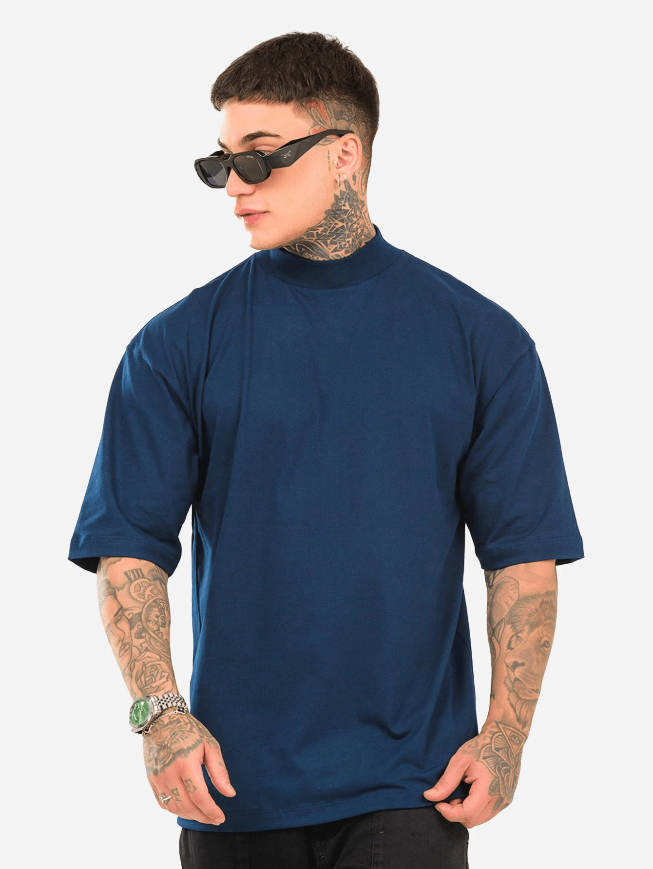 DMUNIZ Oversized Streetwear Basic Turtleneck Gym T-Shirt Dmz002 - 藏蓝色 - 查看 1