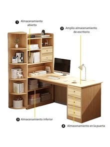 VIVANIDO Corner Desk Modern Desk with Bookshelf L-shaped Computer Desk Suitable for Office Study Bedroom (original Wood Color 140*72*145cm) - Color de la madera - Ver 5