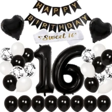 32 Pcs Sweet 16th Decorations Pink Happy Birthday Banner 30inch Rose Gold Number 16 Balloons Rose Gold Confetti Balloons White Sash 16th Birthday Party Supplies Photo Props