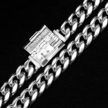 1PC Men's Luxury Cuban Link Chain Necklace 8-22mm Iced Out Miami Style Hip Hop Jewelry  Silver Plated Stainless Steel Bling  Unisex Jewelry As Party & Gift & Stage Show - 8毫米/0.31英寸 - 查看 6