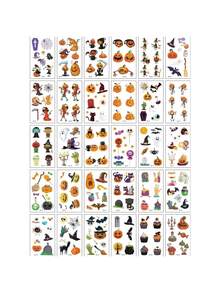 10 szt. Wodoodpornych tymczasowych naklejek z tatuażami, trwałych Halloweenowych motywów kreskówkowych dyni i wzorów na twarz, ramię, plecy, nogi Body Art