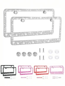 1PCS/2PCS Bling Rhinestone License Plate Frame – Lasting Sparkle With Multifaceted Diamonds | Stainless Steel Construction, Obstruction-Free Design | Includes Glittery Crystal Screw Caps For Full Bling Look | Unisex Car Accessory For Women & Men, Durable & Stylish License Plate Holder - Kiểu A - Xem 1