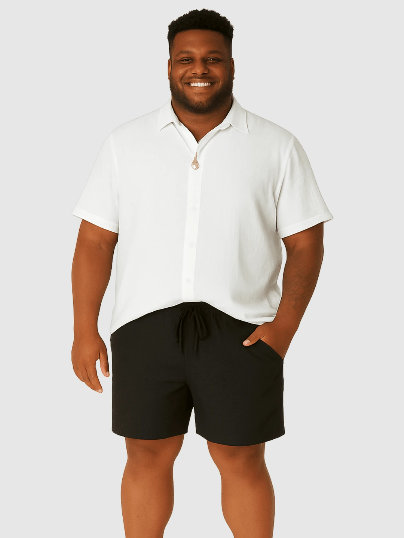 Bermuda Linen Plus Size Short Mauricinho Large Size Summer - Black - View 1