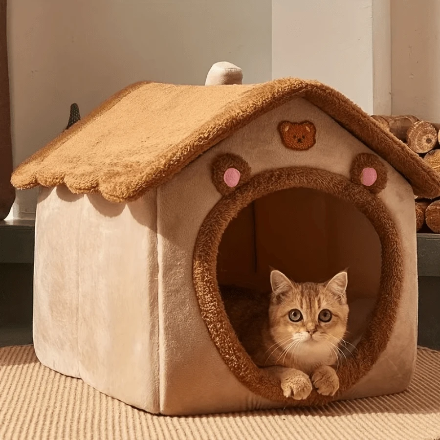 Cat Bed Dog Pet House Movable And Washable Comfortable Warm Furry - màu nâu - Xem 1