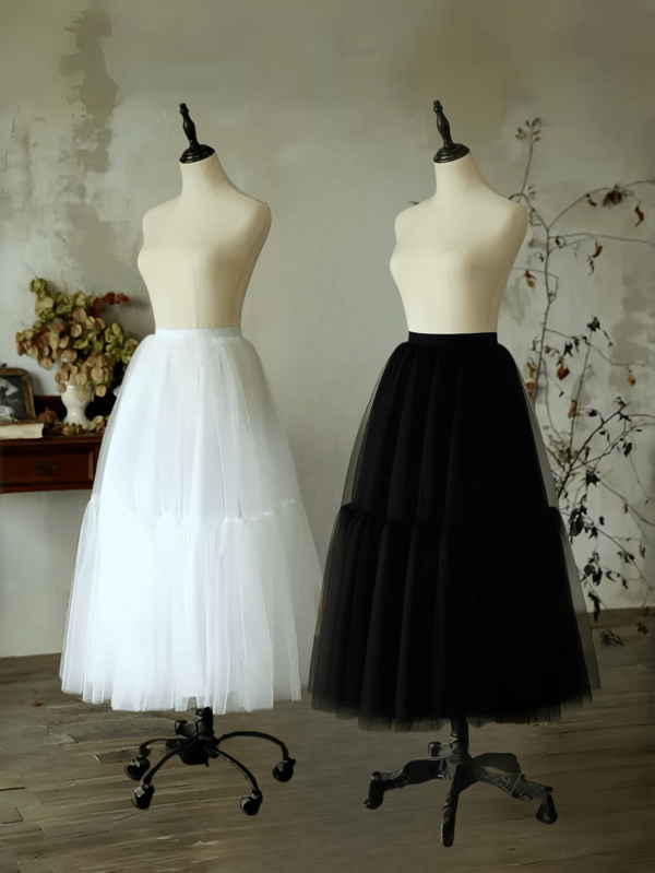 1pc 90cm Long Tulle Underskirt, White/Black Bone-Free Adjustable Petticoat, Lolita Soft Girl Puffy Skirt, Cloud Skirt, Layered Tutu Skirt, Long Dress Underskirt, Suitable For Weddings, Parties, Performances, Cosplay, Stage Shows
