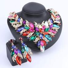 女士婚礼新娘伴娘水晶项链耳环派对舞会服装首饰套装