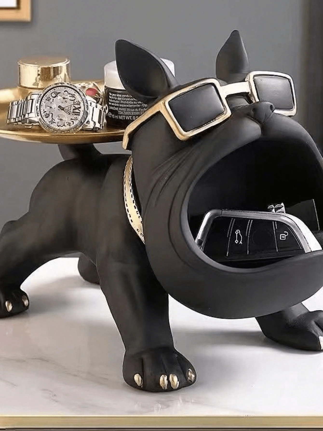 1pc Creative French Bulldog Decorative Figurine With Tray, Suitable For Living Room Decor, Creative Storage, Bedroom Decor, Office High-End Decor, Storage, Can Be Given As Anniversary Or Birthday Gift To Friends And Family