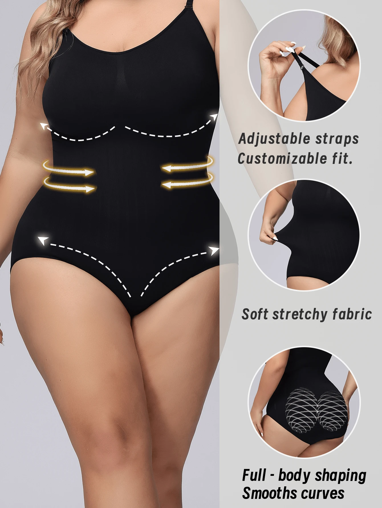 加大码女士无缝塑身衣，具有收腹和塑臂功能