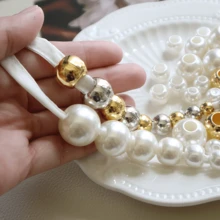 10/20/50/100pcs Faux Pearl Large Hole Plastic Beads, Silver/Gold/Acrylic DIY Loose Beads For Jewelry Making Accessories - Gold - View 3