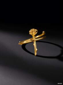 Chain-Shaped Rings For Men 18K Gold Plated Open Stainless Steel Ring Vintage Geometric Asymmetrical Jewelry Daily Party Wear